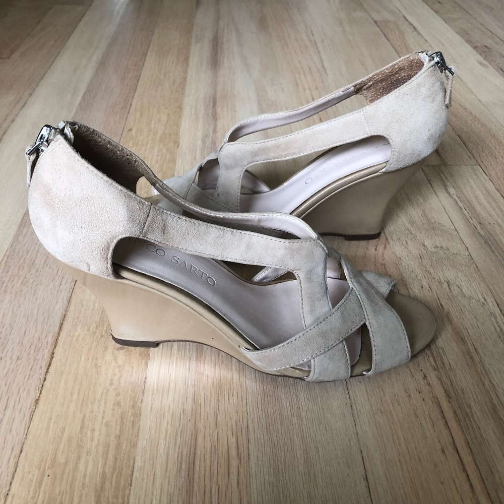 Franco Sarto Sedona Nude Suede Wedge Heel Sandal